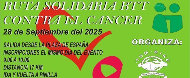 El domingo 28 de septiembre Ruta Solidaria BTT Contra el Cáncer en Tomelloso